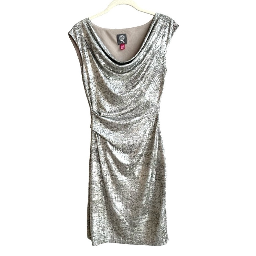 Vince Camuto Silver Metallic Sleeveless Sheath Dress Cocktail …